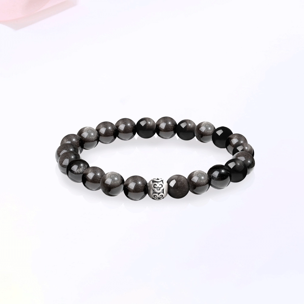 【S999足银|精选高品质】 金师傅 时来运转 财运亨通 新中式国潮招财纳福 时尚简约百搭气质小众高级#好运 黑曜石 手串 男女同款情侣款