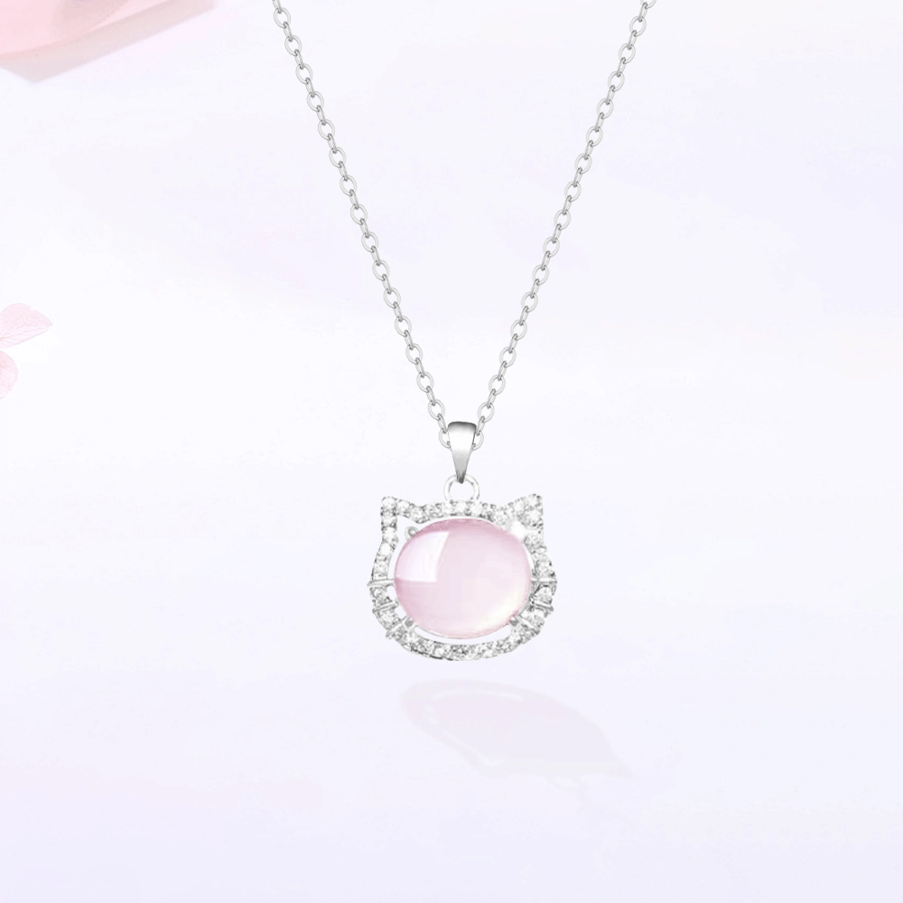 【S999足银|甄选高品质】 金师傅 闪耀猫咪平安锁 招财猫转运 时尚粉嫩气质可爱甜美 百搭日常通勤 小众轻奢高级#好运 玉髓 项链 女款