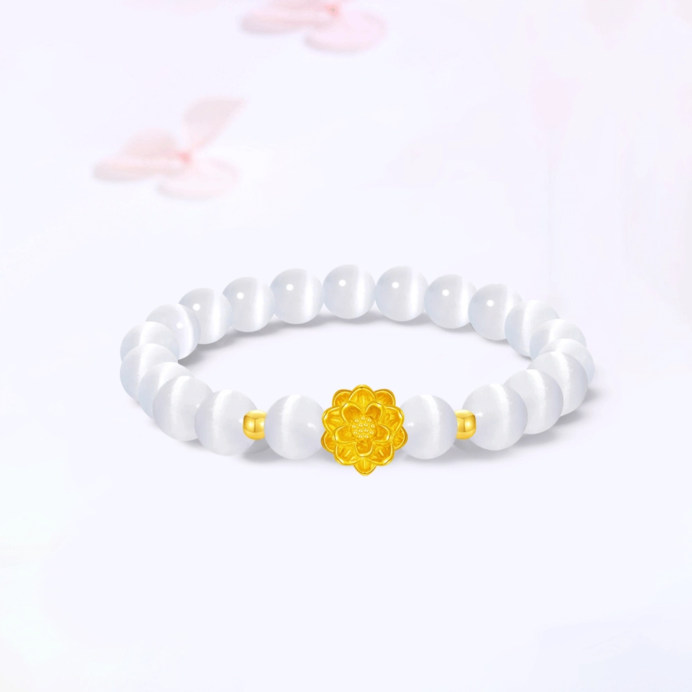 【999金|精选高品质】 金师傅 好运莲莲串珠 莲花万事如意有钱花 新中式国潮气质复古简约百搭#好运 玻璃猫眼 手串 男女同款情侣款