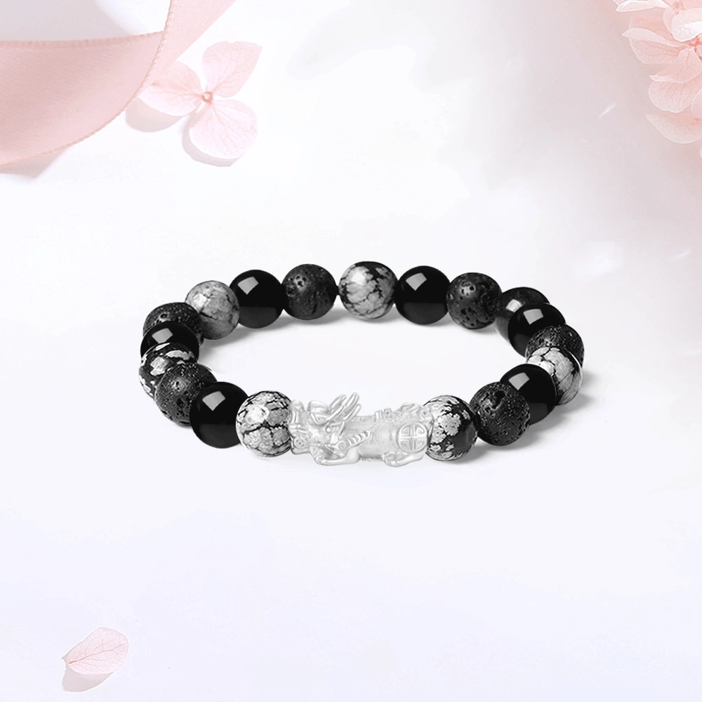 【限量赠·最佳爸爸证|S999足银高品质】 金师傅 招财貔貅 八方来财 财运亨通新中式国潮气质百搭高级#好运 黑曜石 手串 男女同款情侣款