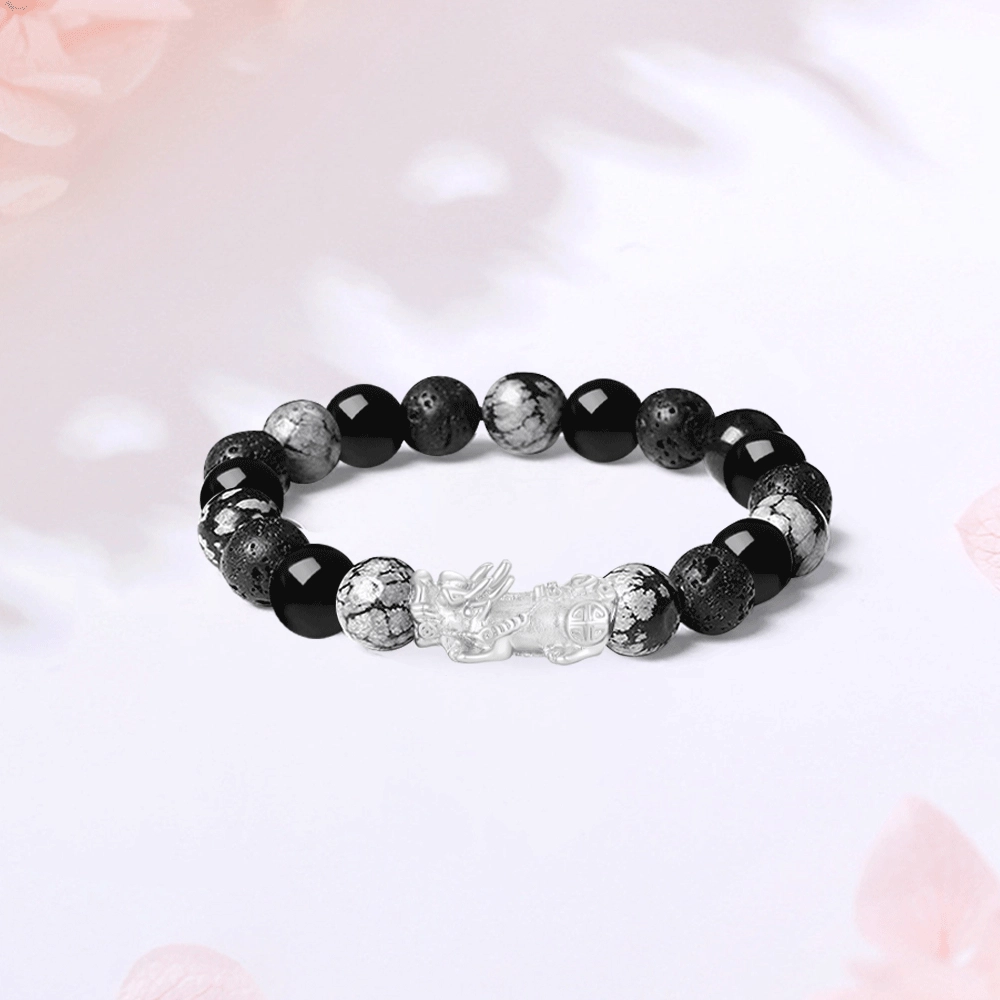 【限量赠·最佳爸爸证|S999足银高品质】 金师傅 招财貔貅 八方来财 财运亨通新中式国潮气质百搭高级#好运 黑曜石 手串 男女同款情侣款