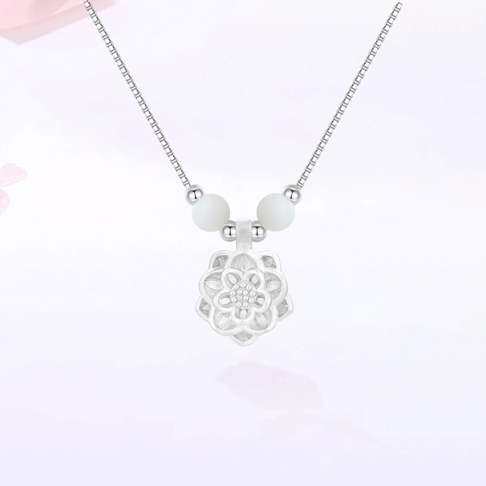【S999足银|甄选高品质|有钱花】 金师傅 好运莲莲系列套装 平安喜乐招财纳福新中式国潮气质优雅百搭高级 白玉菩提 项链 男女同款情侣款