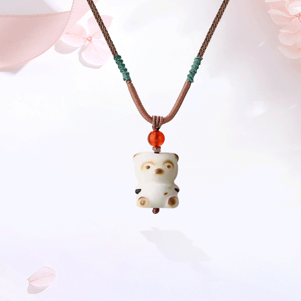 【可爱万岁|甄选高品质】 金师傅 炭烧小熊吊坠 招财转运 萌趣可爱创意独特气质小众简约高级仪式感礼#好运 菩提根 项链 男女同款情侣款