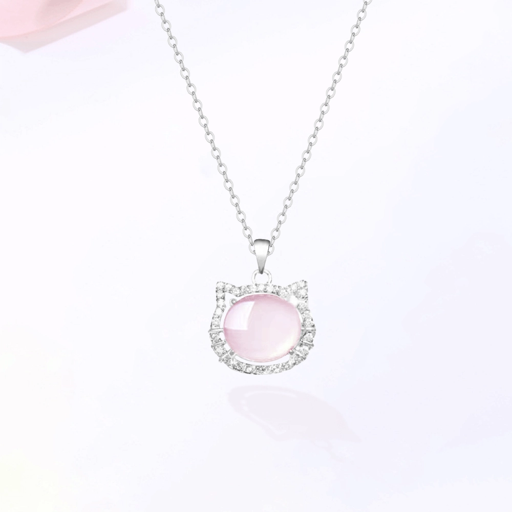 【S999足银|甄选高品质】 金师傅 闪耀猫咪平安锁 招财猫转运 时尚粉嫩气质可爱甜美 百搭日常通勤 小众轻奢高级#好运 玉髓 项链 女款