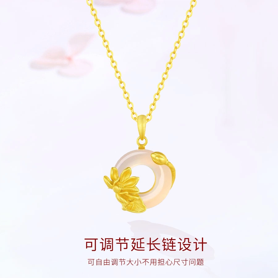 【精选高品质 好运莲莲】 金师傅 荷塘月色吊坠 事事如意平安顺遂繁花新中式国潮复古气质简约百搭小众轻奢高级#好运 琉璃 项链 女款
