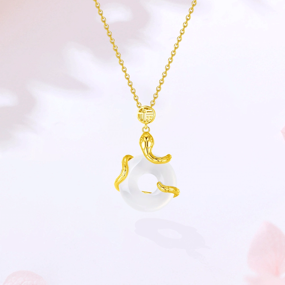 【S925银|甄选高品质】 金师傅 平安扣吊坠 好运莲莲繁花缠绕蛇 招财纳福 新中式气质清冷感小众轻奢高级简约百搭#好运 玉髓 项链 女款