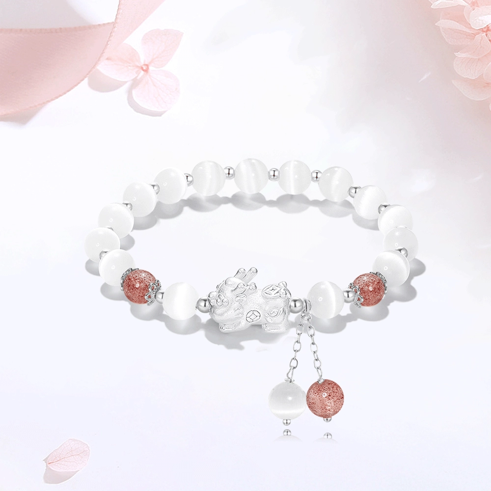 【S999足银|甄选高品质】 金师傅 貔貅流苏 招财纳福时来运转 财运亨通新中式国潮气质百搭小众高级#好运 玻璃猫眼 手串 男女同款情侣款