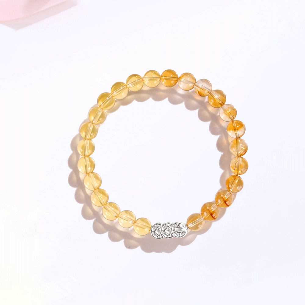 【S925银|甄选高品质】 金师傅 钱币串珠 招财纳福时来运转 财运亨通新中式国潮气质百搭小众高级#好运天然 黄水晶 手串 男女同款情侣款