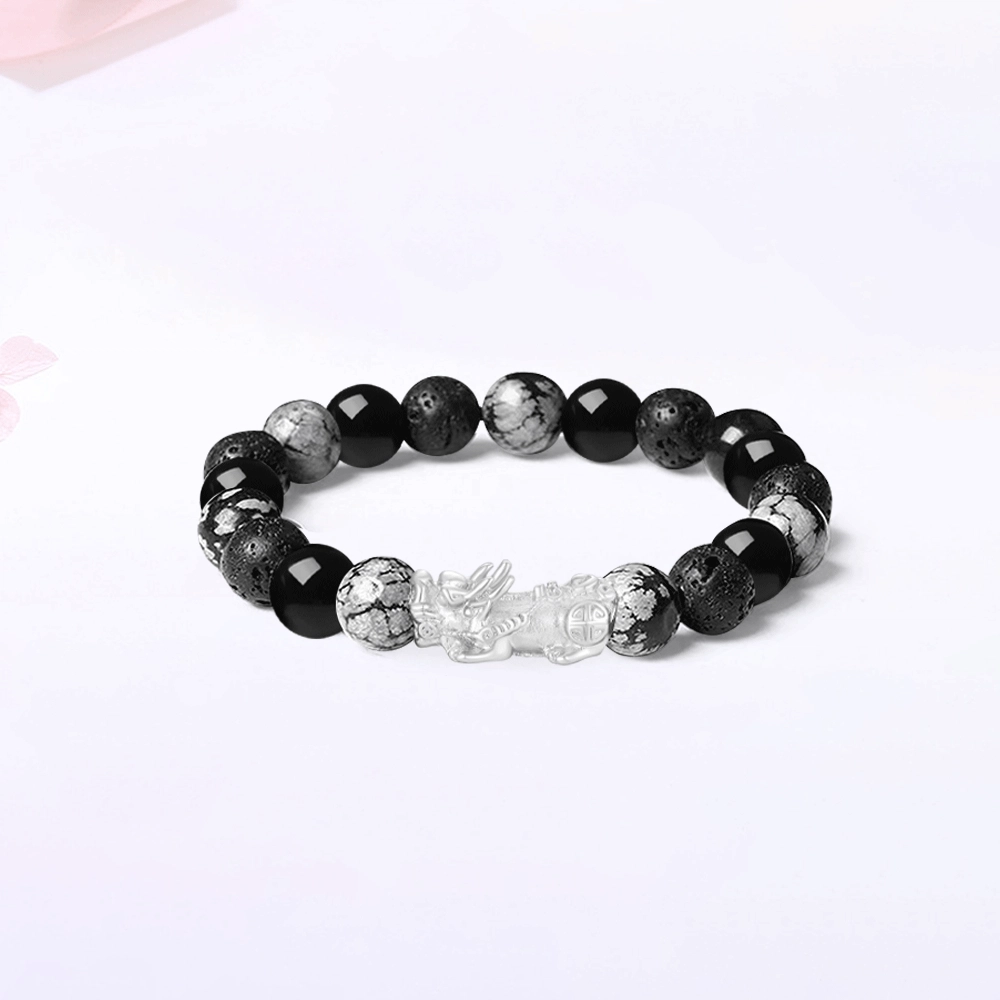 【限量赠·最佳爸爸证|S999足银高品质】 金师傅 招财貔貅 八方来财 财运亨通新中式国潮气质百搭高级#好运 黑曜石 手串 男女同款情侣款
