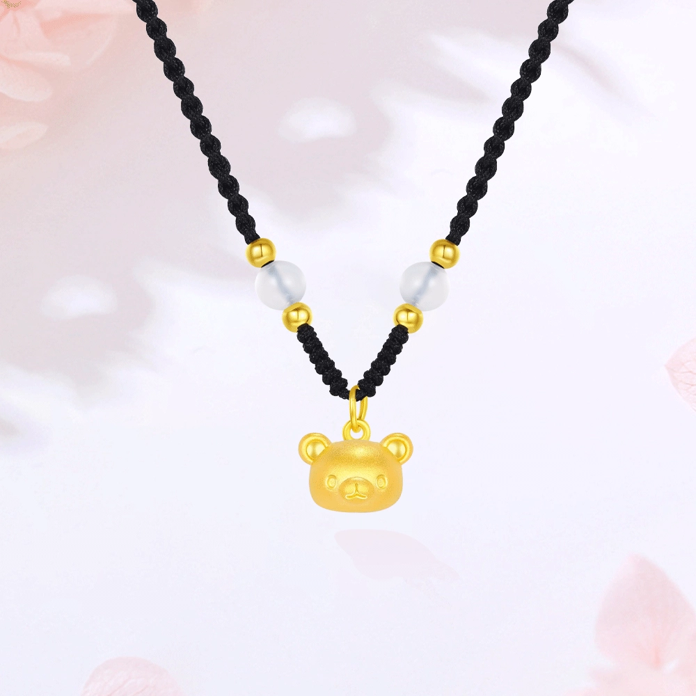 【S999纯银|甄选高品质】 金师傅 轻松熊吊坠 萌趣可爱创意小清新新中式简约百搭 小众高级设计#好运 玉髓 项链 男女同款情侣款