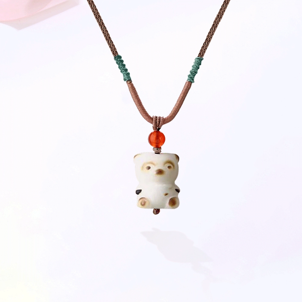 【可爱万岁|甄选高品质】 金师傅 炭烧小熊吊坠 招财转运 萌趣可爱创意独特气质小众简约高级仪式感礼#好运 菩提根 项链 男女同款情侣款