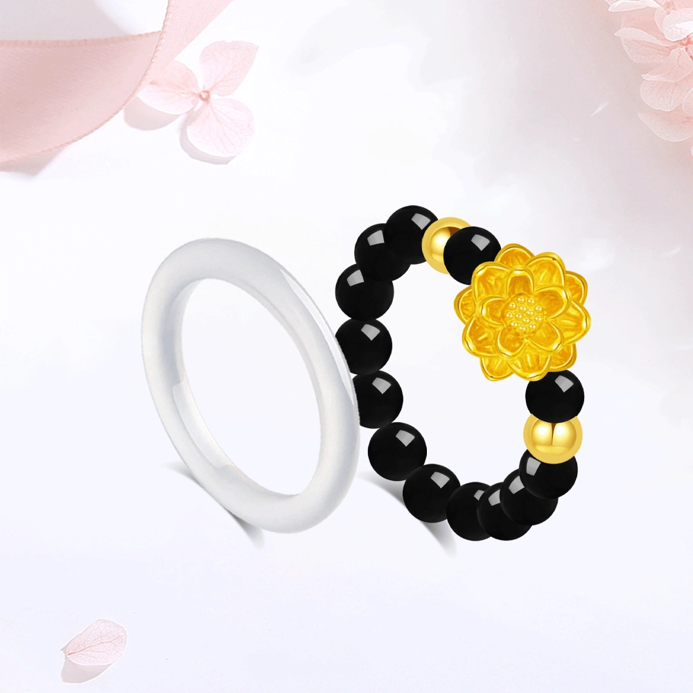 【999金|精选高品质】 金师傅 莲花白月光叠戴戒指 好事莲莲有钱花 吉祥如意新中式气质古风百搭优雅 小众轻奢高级#好运 玛瑙 戒指 女款