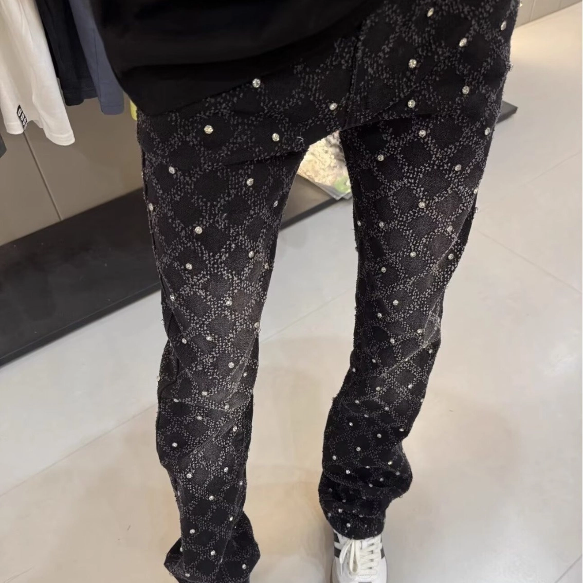 寻星记 美式高端铆钉满天星时尚直筒高街青少年轻奢百搭休闲长裤牛仔裤 男女同款