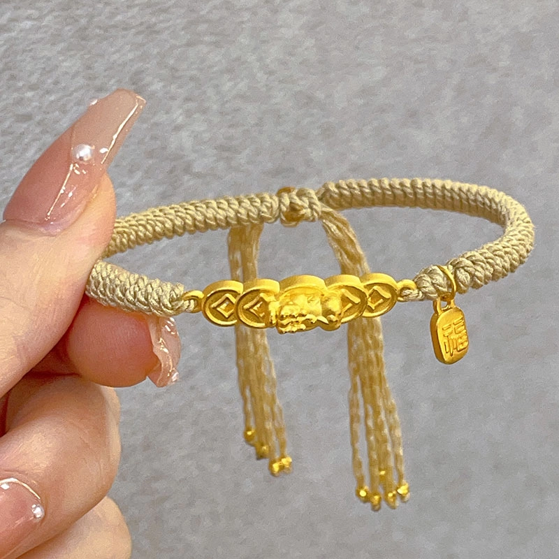 倾爱 钱币貔貅福牌编织饰品 足金 一口价 黄金手链 女款