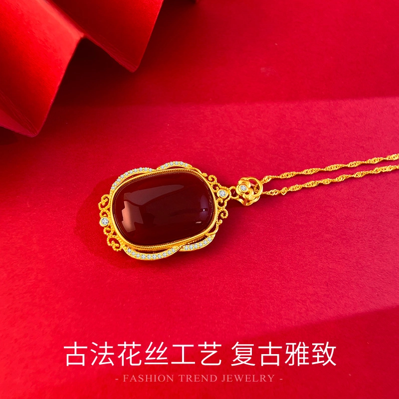 倾爱 福运满满 新中式国风精致优雅花丝镂空 玛瑙 吊坠 女款
