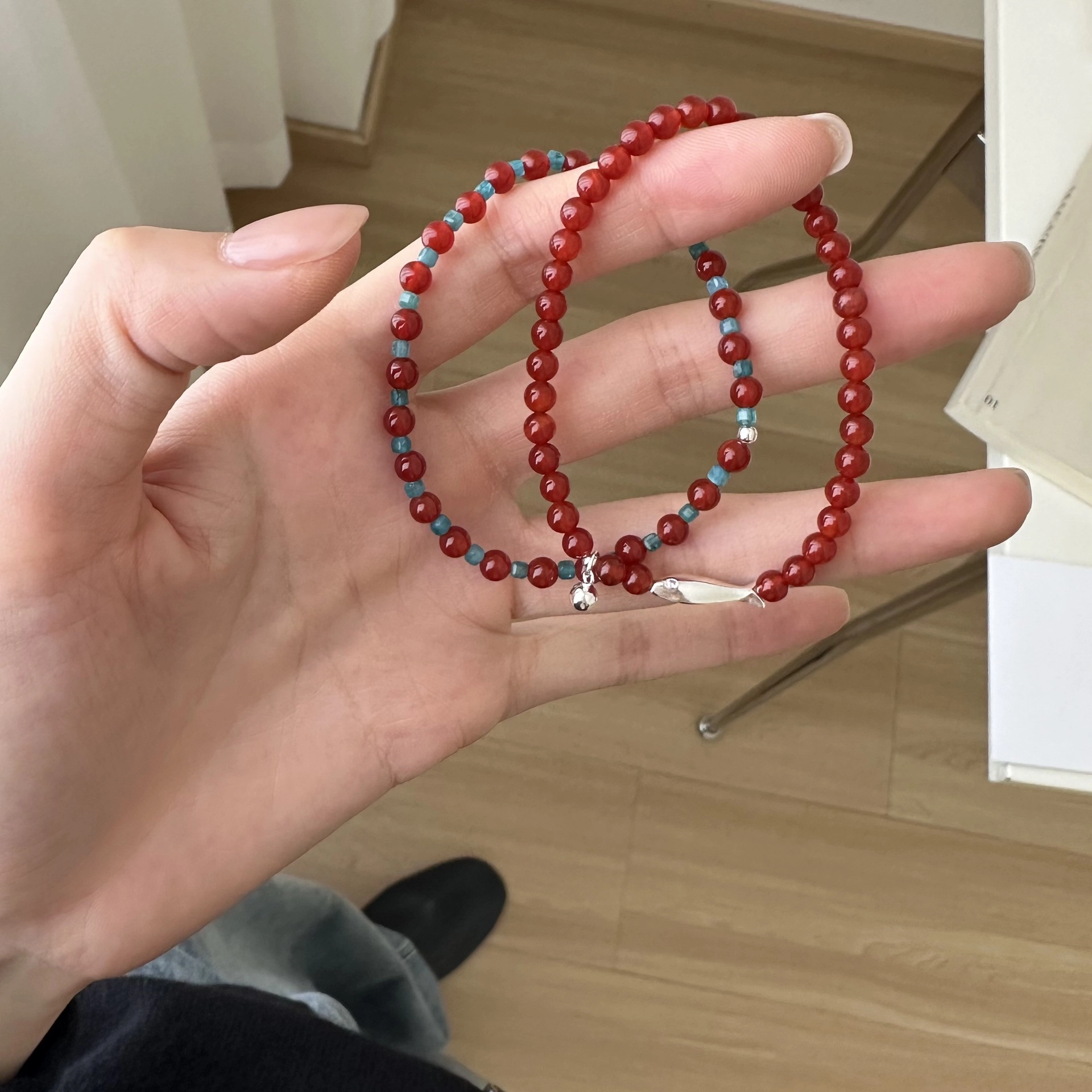 倾爱 小鱼圆珠简约弹力绳叠戴手饰天然 玛瑙 手串 男女同款情侣款