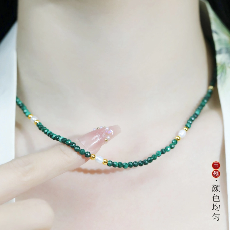 倾爱 新中式国潮 古风高贵优雅气质简约清新绿金流水#好运天然 玉髓 项链 女款