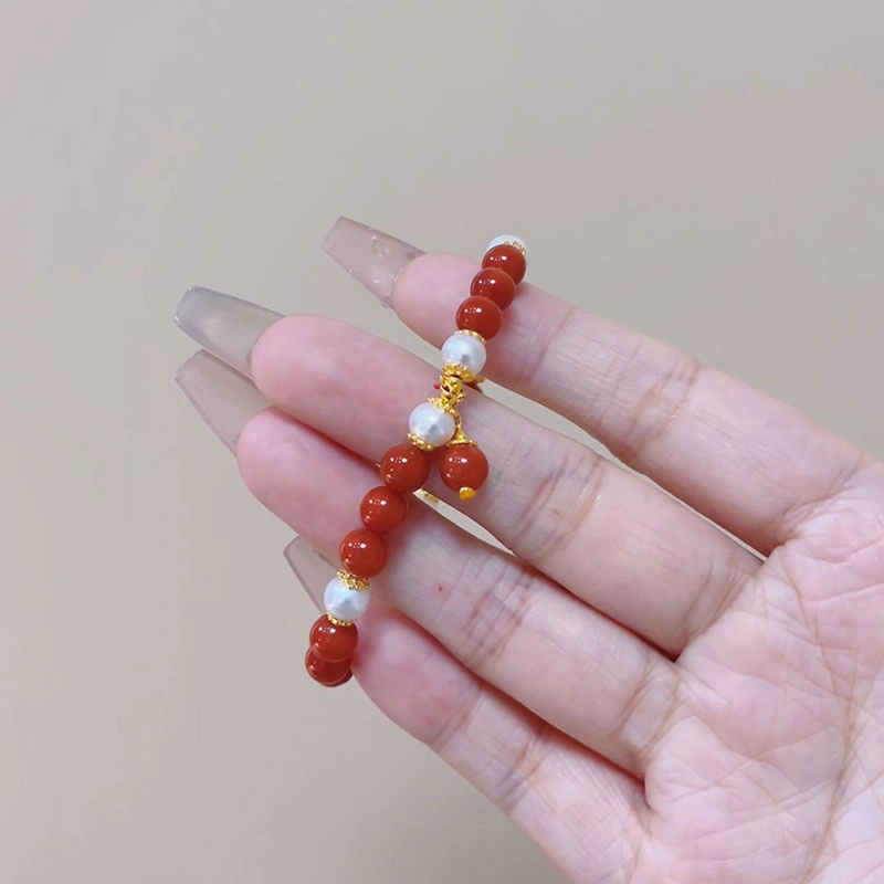 倾爱 圆珠 新中式气质黄金手饰品 玛瑙 玉石手串 女款
