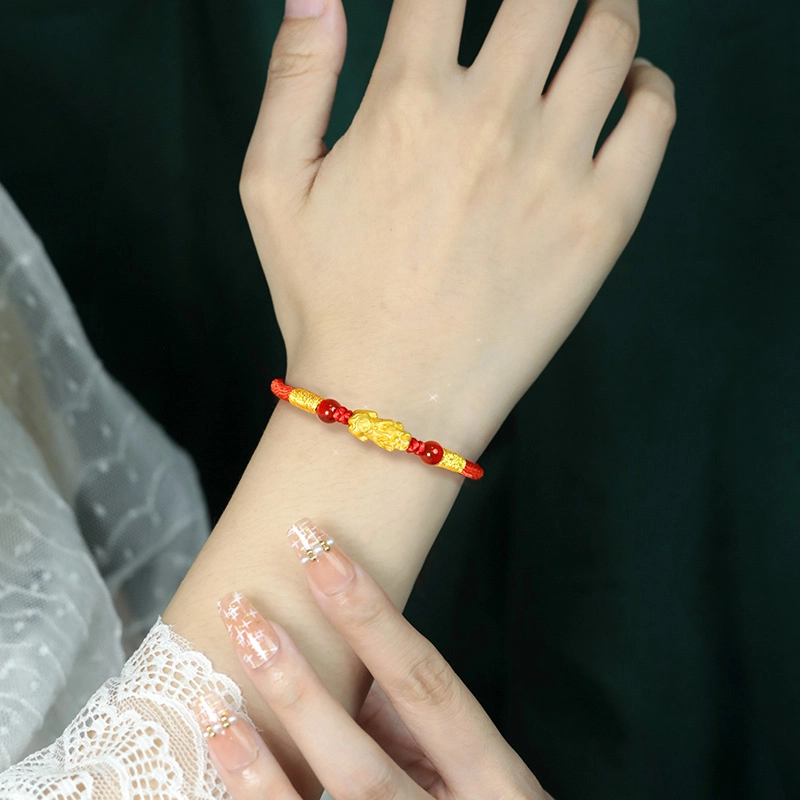 倾爱 貔貅编织可调节大小 足金 一口价 黄金手链 女款