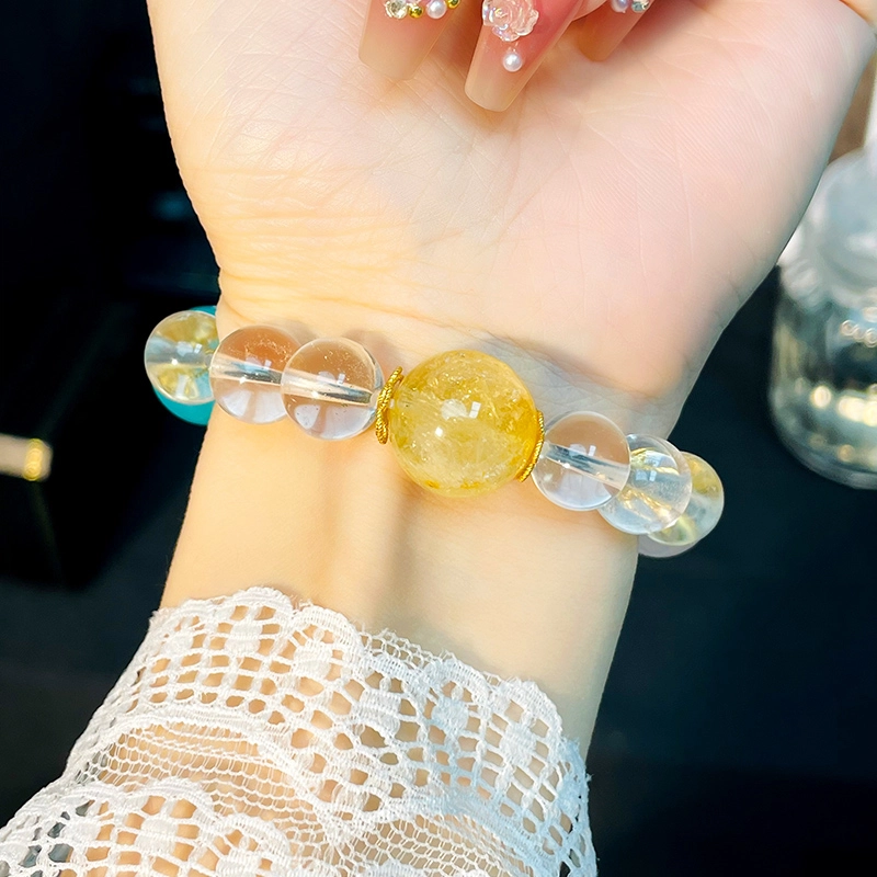 倾爱 多财多福 好运简约设计款百搭彩虹糖果色天然 白水晶 手串 女款