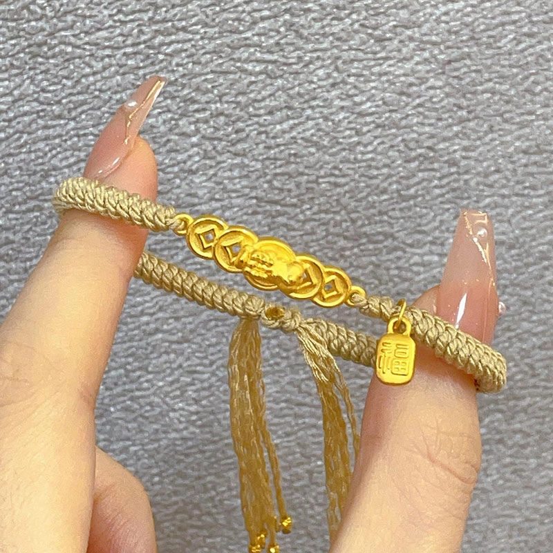 倾爱 钱币貔貅福牌编织饰品 足金 一口价 黄金手链 女款
