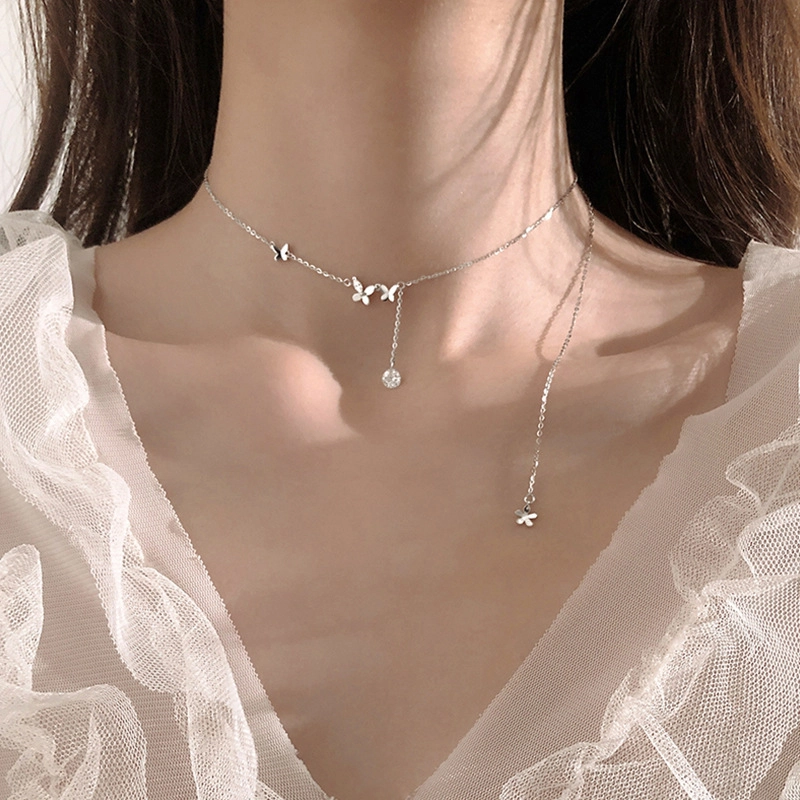 尚银福 蝴蝶流苏 森系小清新 优雅气质轻奢高级感 甜美少女心小众设计灵动闪耀 项链 女款