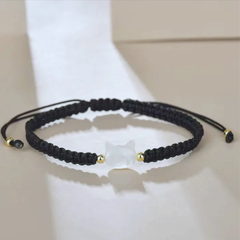 尚银福 黑白猫咪手饰 轻奢高级感甜美可爱 嘻哈小众设计贝壳猫脸手工编织手绳饰品 织物 手链 男女同款情侣款