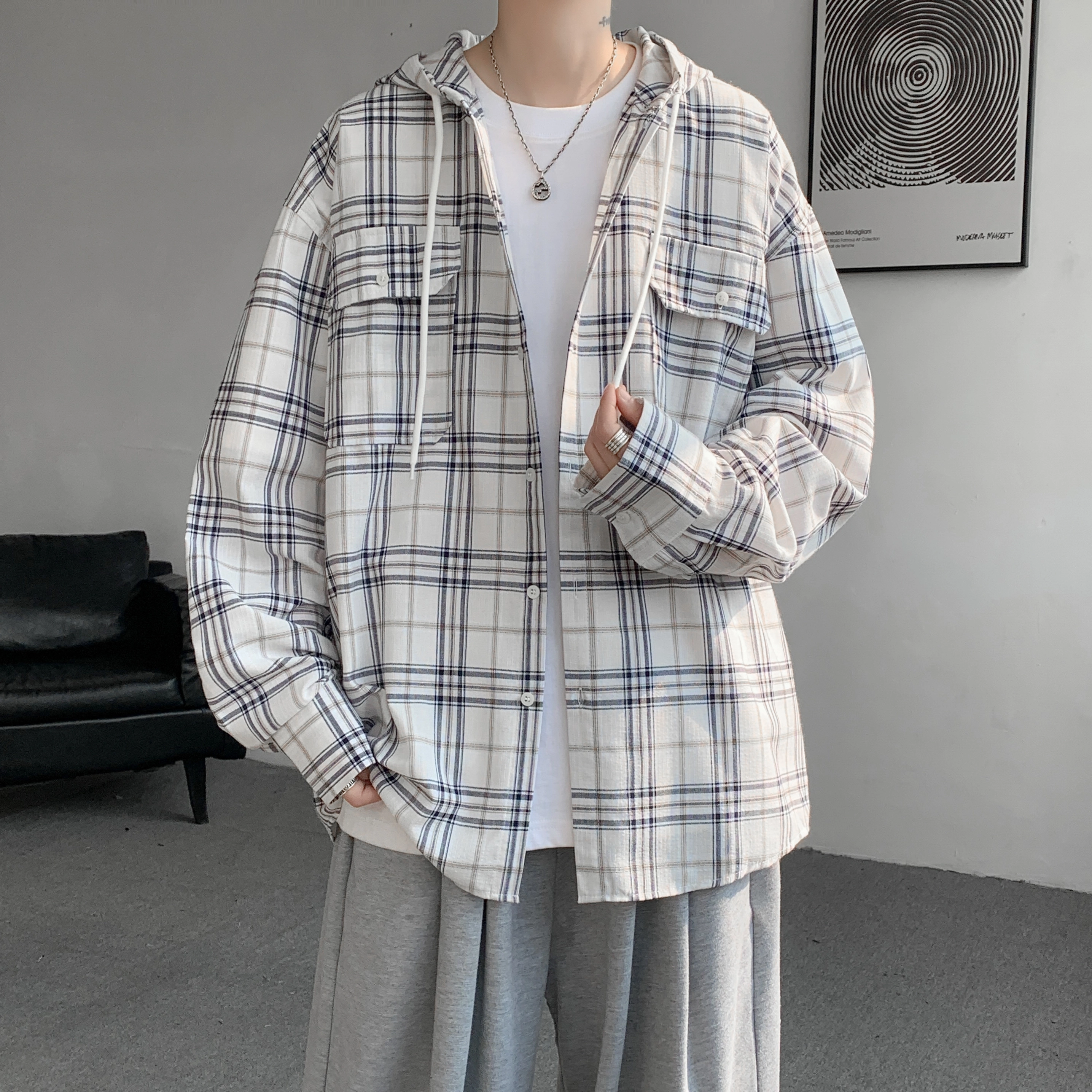 寻星记 多元风格潮流连帽开衫长袖衬衫 男女同款
