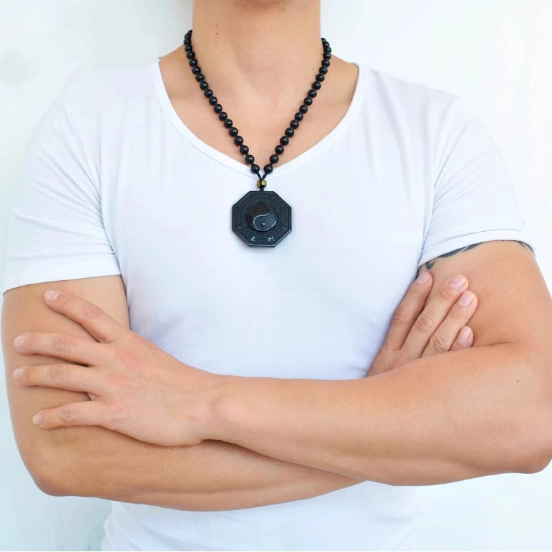 灵菲 新中式复古 黑曜石 玉石吊坠 男款 礼盒