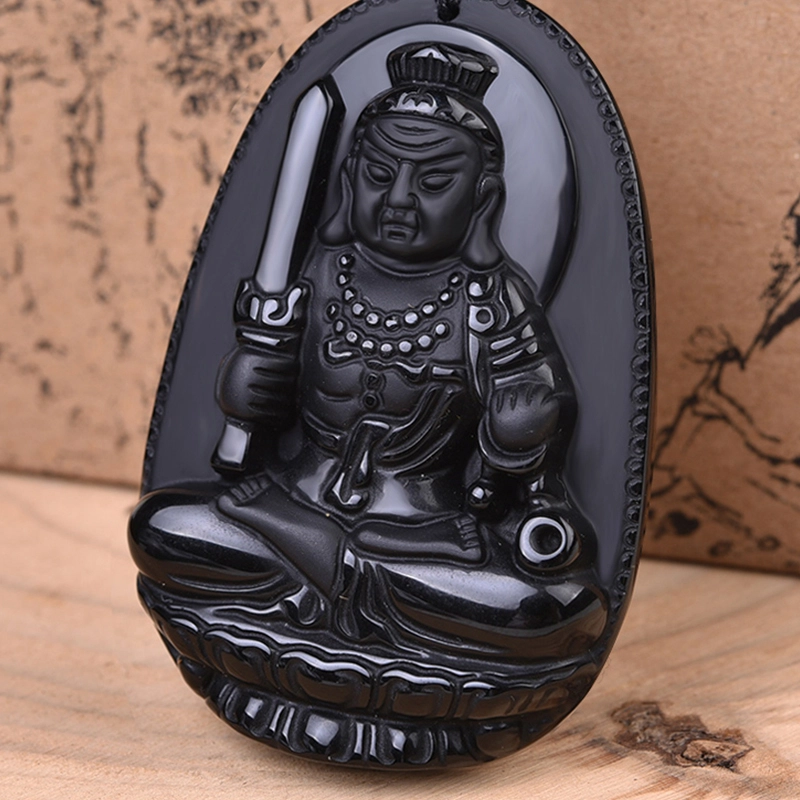 灵菲 十二生肖守护神本命佛 龙蛇生肖 普贤菩萨 国风复古新中式 生肖八大守护神项链 黑曜石 玉石吊坠 男女同款情侣款 礼盒