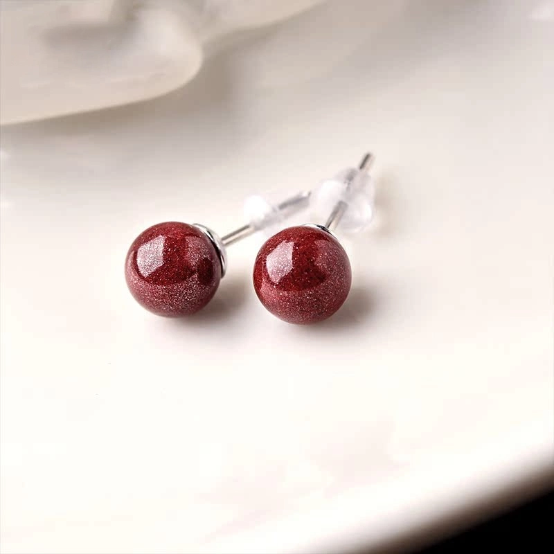 【匠心手作 小圆满】 灵菲 平安吉祥新中式小众简约百搭再造辰砂 朱砂 耳钉 女款