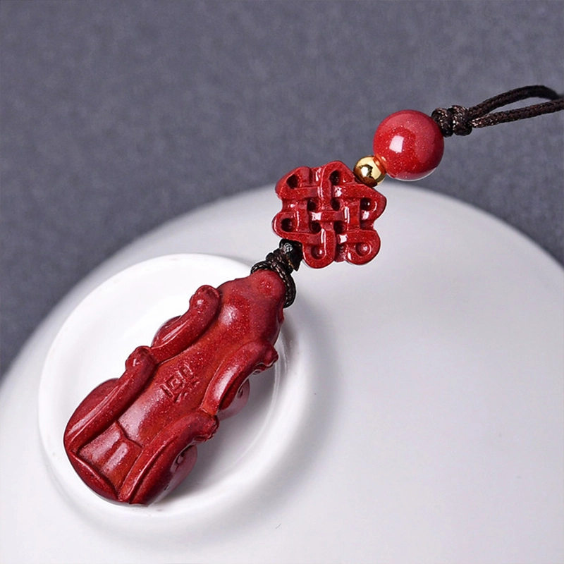 灵菲 吉祥纳财貔貅 朱砂手机挂件 平安转运钥匙扣 后视镜挂坠 汽车车内吊饰挂饰 生日 礼物 紫金砂 玉石吊坠 男女同款情侣款 朱砂