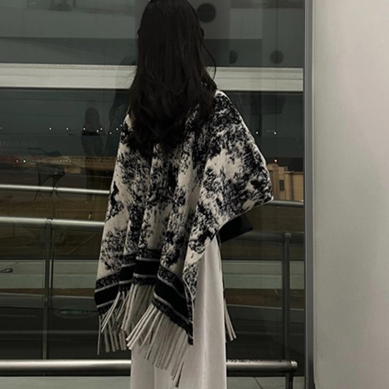 纳兰杜 高级感保暖加厚旅游拍照时尚百搭实用 礼盒装 仿羊绒 披肩 女款 水墨色