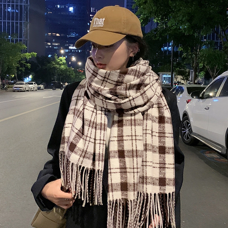 纳兰杜 经典格子纹百搭款韩版时尚潮流加厚保暖百搭款 聚酯纤维 绒线围巾 女款 多色可选