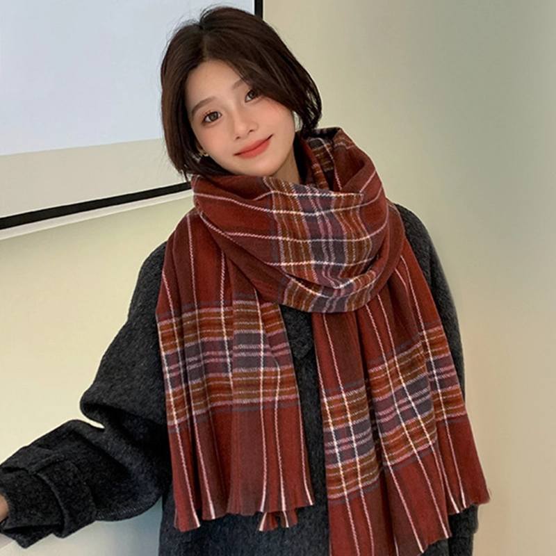 纳兰杜 百搭款加厚加绒保暖 韩版高级感时尚 绒线围巾 女款  红色