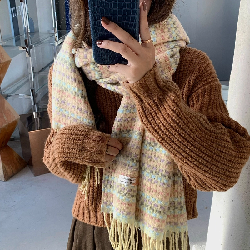 纳兰杜 甜美小清新流苏款 两用文艺氛围感可爱 围脖 女款 鹅黄色