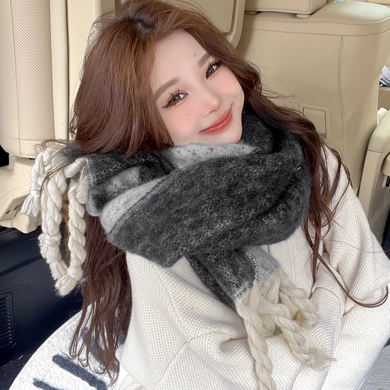 纳兰杜 加厚加绒保暖长款流苏显脸小韩版 绒线围巾 女款