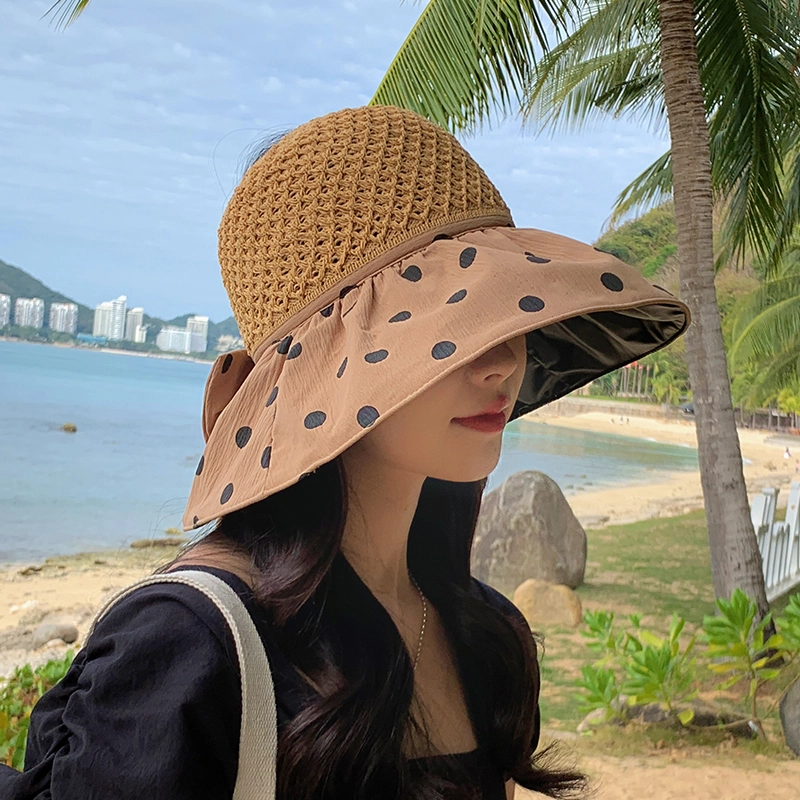 纳兰杜 超大帽檐旅行露营沙滩太阳帽防紫外线韩版遮阳帽 织物（涤纶） 防晒帽 女款 卡其色/黑色/米色