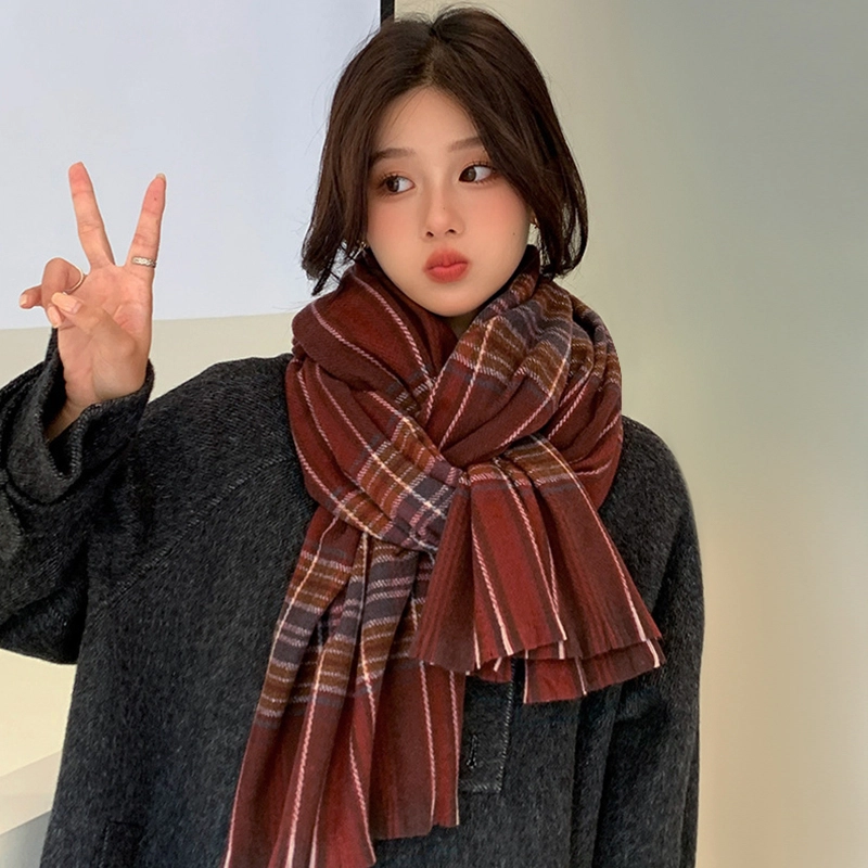 纳兰杜 百搭款加厚加绒保暖 韩版高级感时尚 绒线围巾 女款  红色