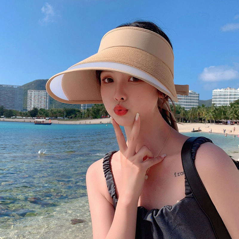 纳兰杜 防紫外线空顶帽高级感太阳帽遮阳骑行运动 草编 防晒帽 女款