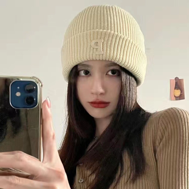 纳兰杜 针织帽子显脸小潮流保暖时尚百搭 聚酯纤维 绒线帽 女款 米色