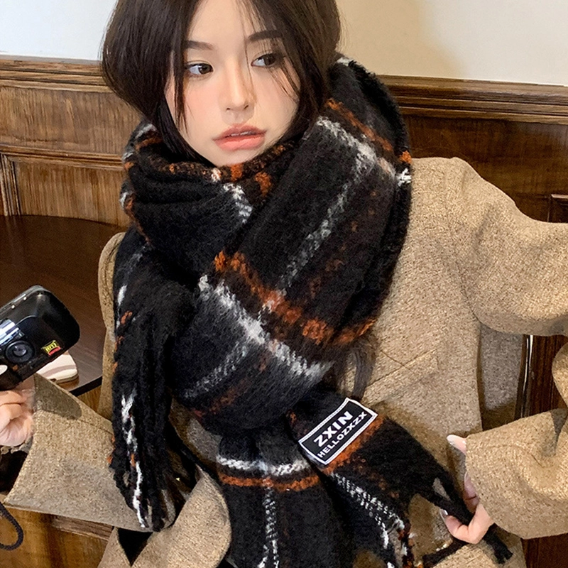 纳兰杜 条纹流苏小清新高级感加厚保暖 绒线围巾 女款