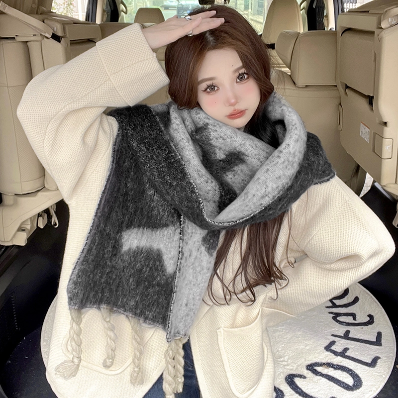 纳兰杜 加厚加绒保暖长款流苏显脸小韩版 绒线围巾 女款