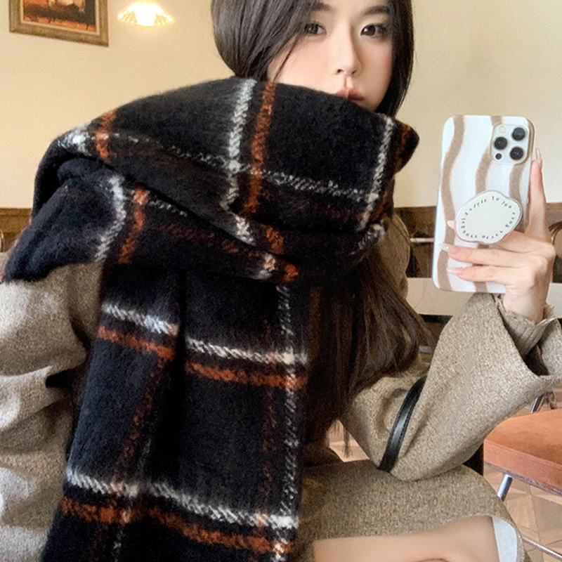 纳兰杜 条纹流苏小清新高级感加厚保暖 绒线围巾 女款