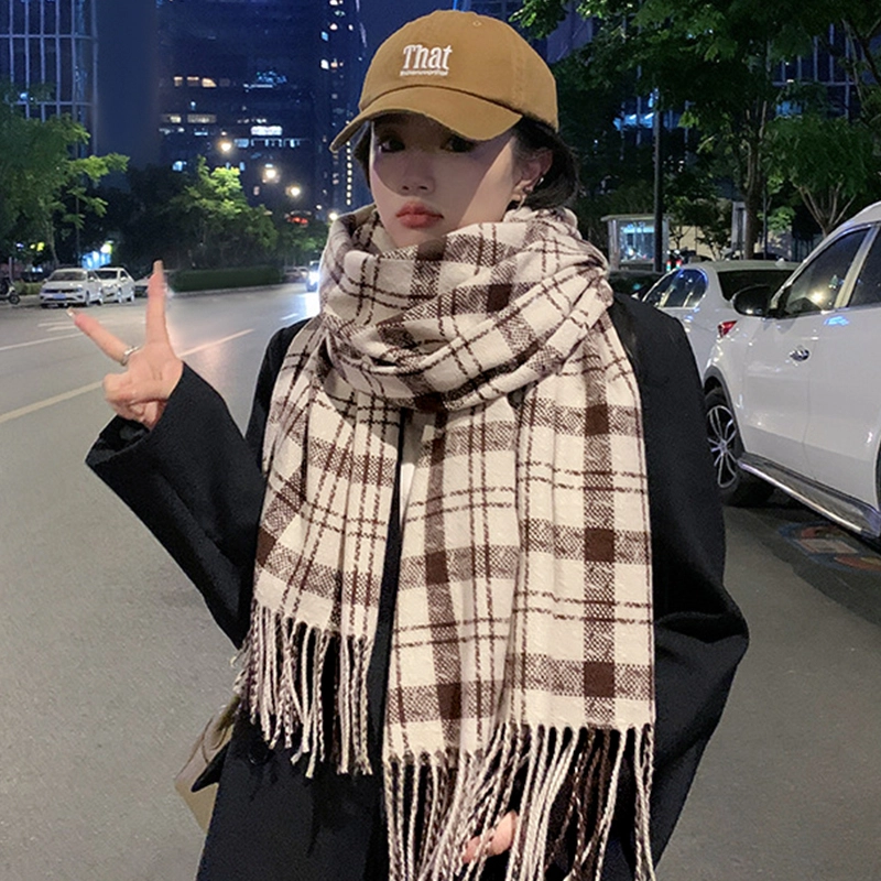 纳兰杜 经典格子纹百搭款韩版时尚潮流加厚保暖百搭款 聚酯纤维 绒线围巾 女款 多色可选