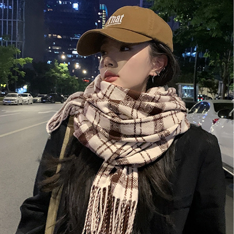 纳兰杜 经典格子纹百搭款韩版时尚潮流加厚保暖百搭款 聚酯纤维 绒线围巾 女款 多色可选