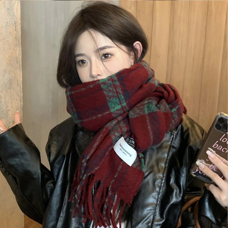 纳兰杜 韩版显脸小仿羊绒秋冬长款学生高级感穿搭防风防寒加厚保暖外搭 聚酯纤维 绒线围巾 女款 红色