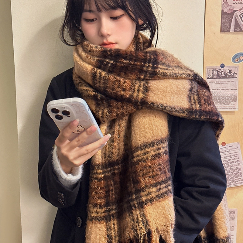纳兰杜 拼色长款流苏软糯复古风穿搭 聚酯纤维 女款 棕色