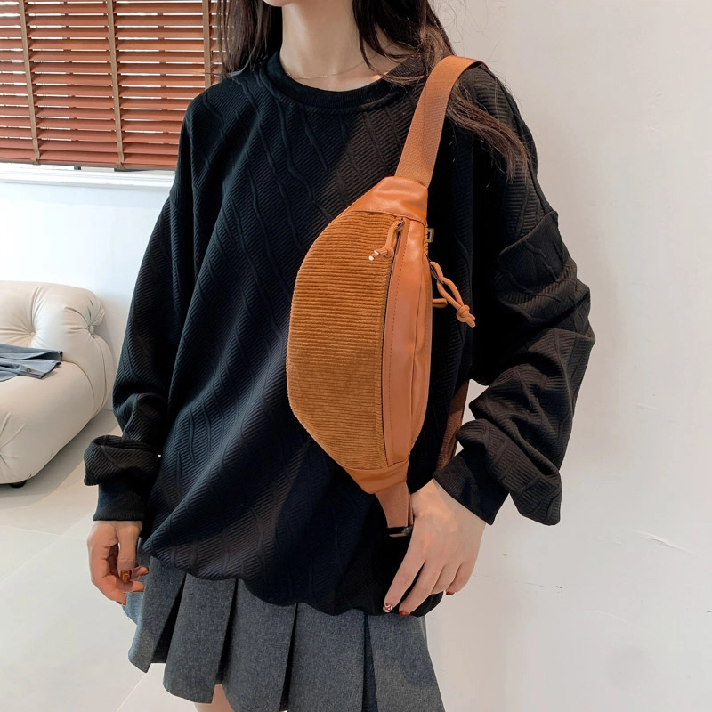 泰克森 大容量休闲 灯芯绒 单肩包胸包 小号 男女同款情侣款 棕/黑/白/绿