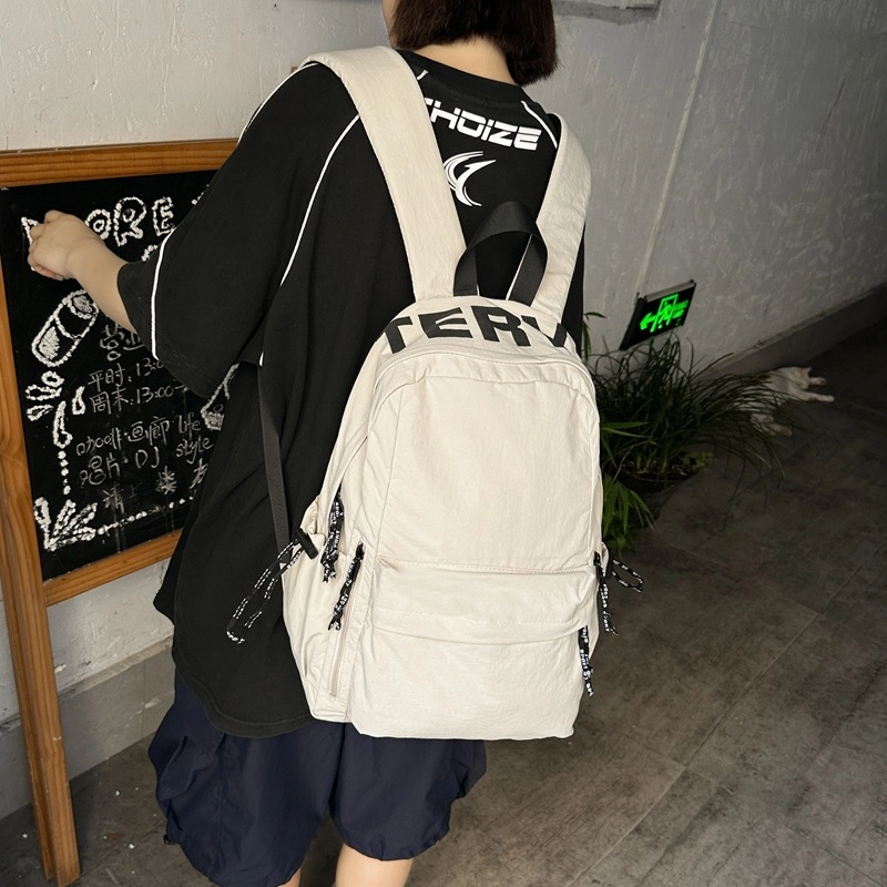 泰克森 日系潮流休闲纯色字母时尚 尼龙 双肩包 男女同款情侣款 多色